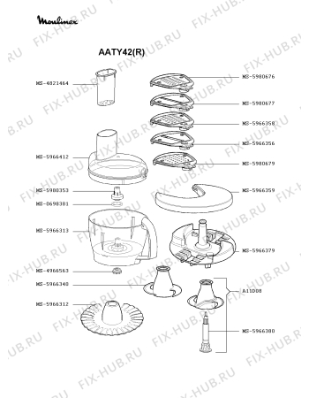 Взрыв-схема кухонного комбайна Moulinex AATY42(R) - Схема узла 3P002408.7P3