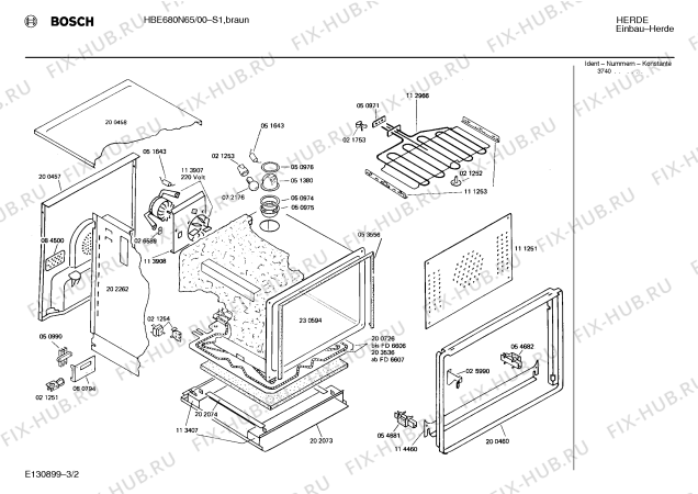 Взрыв-схема плиты (духовки) Bosch HBE680N65 - Схема узла 02