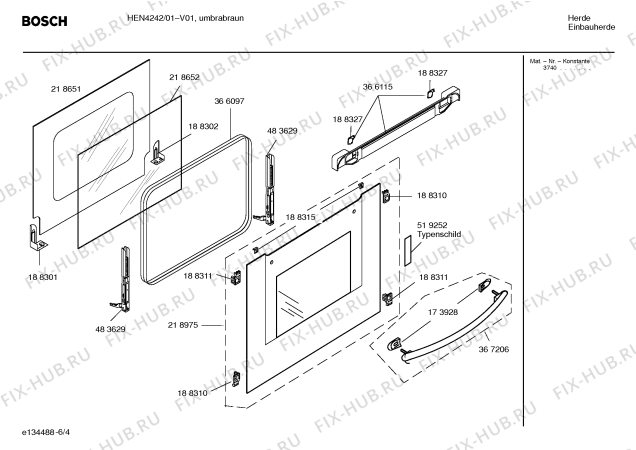 Схема №6 HEN4222 с изображением Инструкция по эксплуатации для плиты (духовки) Bosch 00581521