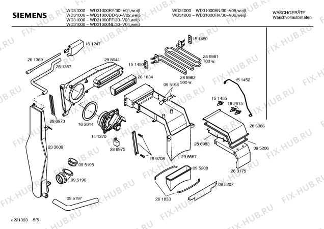 Взрыв-схема стиральной машины Siemens WD31000HK Wash & Dry 3100 - Схема узла 05