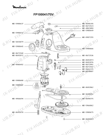 Взрыв-схема кухонного комбайна Moulinex FP100041/70V - Схема узла LP002954.1P2