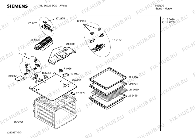 Взрыв-схема плиты (духовки) Siemens HL56225SC - Схема узла 03