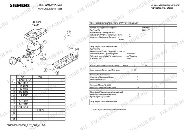 Взрыв-схема холодильника Siemens KS40U622ME - Схема узла 03