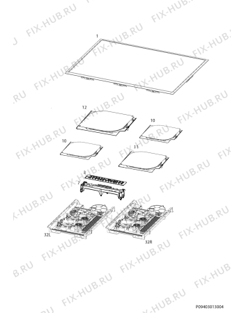 Взрыв-схема плиты (духовки) Electrolux EKI54503OX - Схема узла Hob