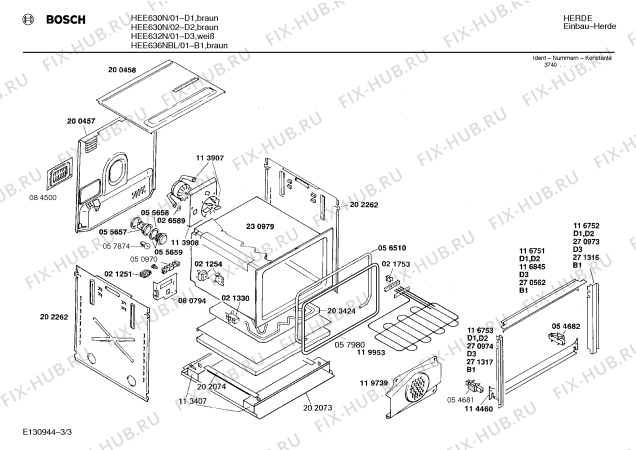Взрыв-схема плиты (духовки) Bosch HEE630N - Схема узла 03