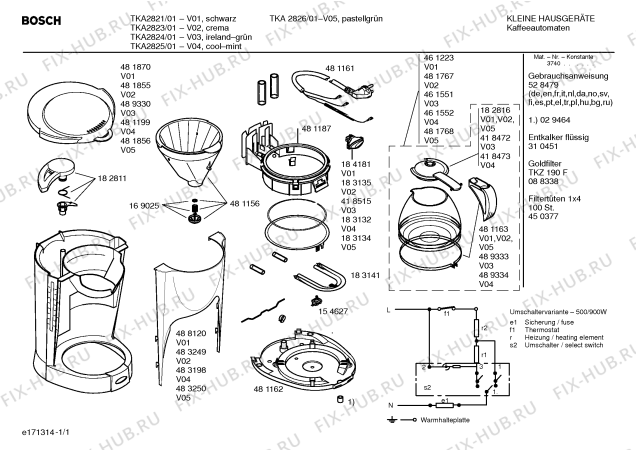 Схема №1 TKA2826 Brasile с изображением Крышка для кофеварки (кофемашины) Bosch 00481856