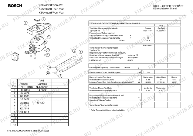 Схема №3 KSU40621FF с изображением Заливной шланг для холодильника Bosch 00173137