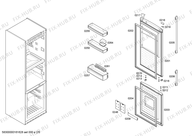 Схема №5 K5661X2 с изображением Дверь морозильной камеры для холодильника Bosch 00687989