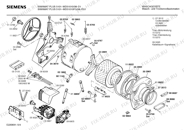 Схема №5 WD51010 SIWAMAT PLUS 5101 с изображением Панель управления для стиралки Siemens 00273799