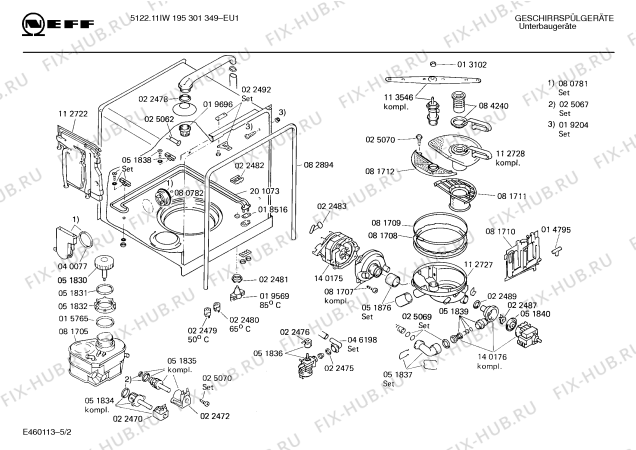 Взрыв-схема посудомоечной машины Neff 195301349 5122.11IW - Схема узла 02