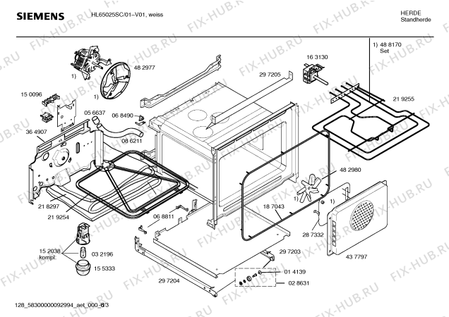 Взрыв-схема плиты (духовки) Siemens HL65025SC - Схема узла 03