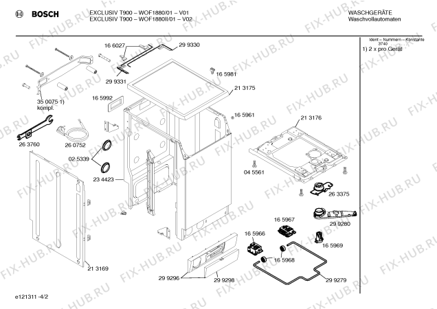 Взрыв-схема стиральной машины Bosch WOF1880 EXCLUSIV T900A - Схема узла 02