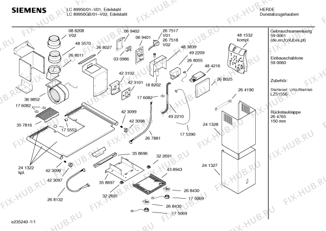 Схема №1 LC89950 с изображением Пружина для электровытяжки Siemens 00423099