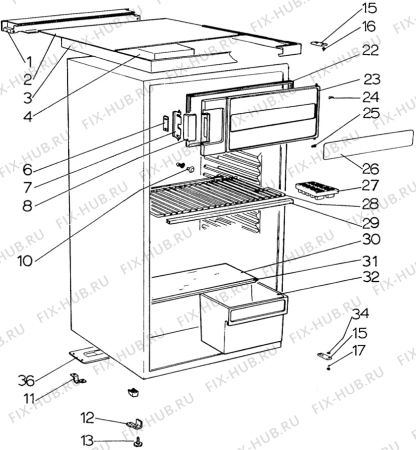 Взрыв-схема холодильника Electrolux RF623G - Схема узла C10 Cabinet/Interior