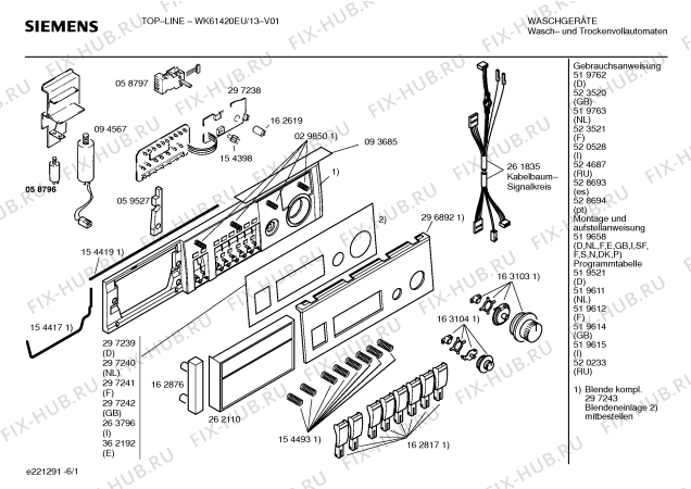 Схема №6 WK61420EU TOPLINE с изображением Инструкция по эксплуатации для стиралки Siemens 00524687