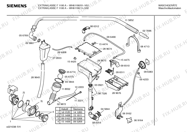 Взрыв-схема стиральной машины Siemens WH61190 EXTRAKLASSE F1100A - Схема узла 04
