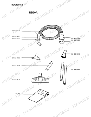 Взрыв-схема пылесоса Rowenta RB30A - Схема узла RB30A___.__1