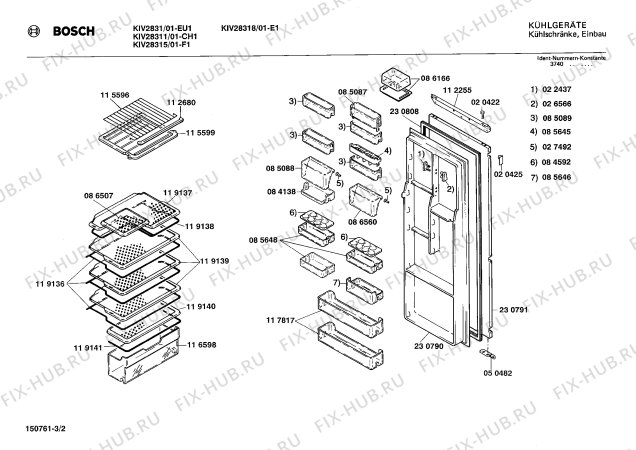 Взрыв-схема холодильника Bosch KIV28311 - Схема узла 02