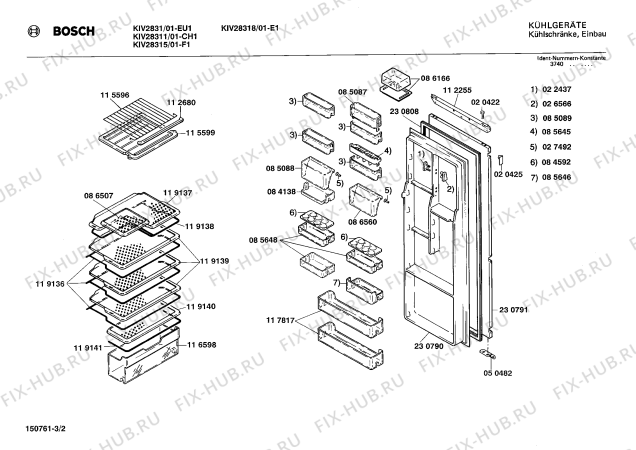 Взрыв-схема холодильника Bosch KIV28315 - Схема узла 02