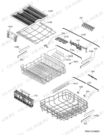 Взрыв-схема посудомоечной машины Electrolux EI24ID50QS5B - Схема узла Basket 160