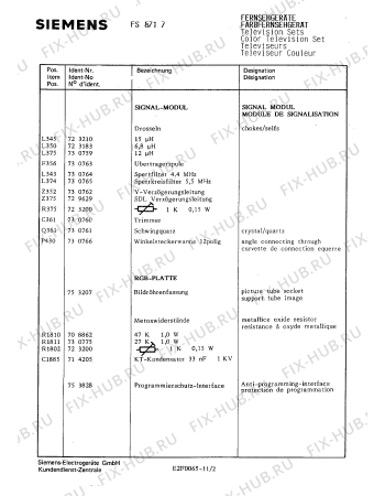 Схема №11 FC8822 с изображением Интегрированный контур для телевизора Siemens 00730945