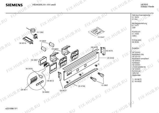Схема №5 HB34520IL с изображением Панель управления для духового шкафа Siemens 00288442