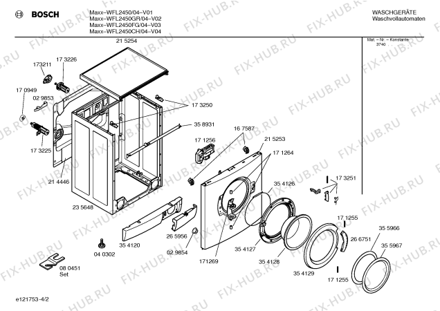 Схема №4 WFL2450FG WFL2450 с изображением Инструкция по установке и эксплуатации для стиралки Bosch 00500148