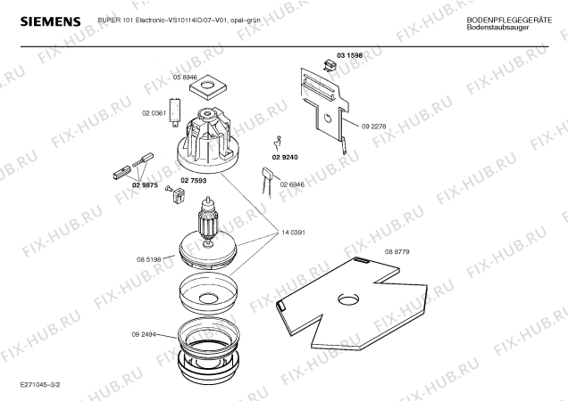 Взрыв-схема пылесоса Siemens VS10114ID SUPER 101 ELECTRONIC - Схема узла 02