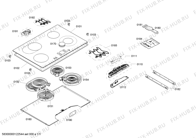 Схема №1 T1873N1 с изображением Стеклокерамика для электропечи Bosch 00479183