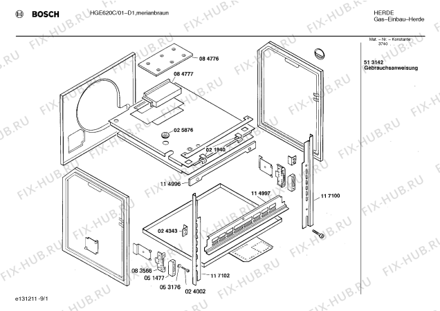 Взрыв-схема плиты (духовки) Bosch HGE620C - Схема узла 02