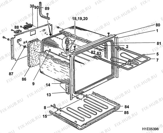 Взрыв-схема плиты (духовки) Aeg C72012V - Схема узла H10 Main Oven Cavity (large)