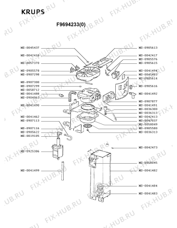 Взрыв-схема кофеварки (кофемашины) Krups F9694233(0) - Схема узла 4P001861.6P3