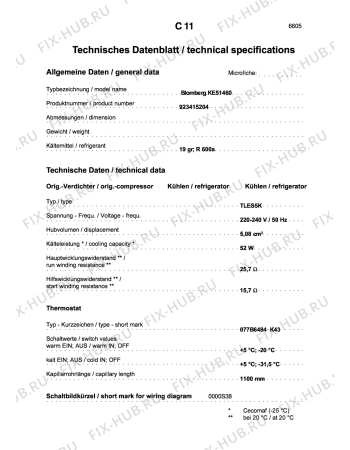 Взрыв-схема холодильника Aeg BLOMBERG KE51460 - Схема узла Technical features