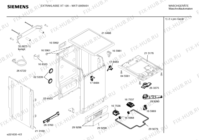 Взрыв-схема стиральной машины Siemens WXT120SN Siemens Extraklasse XT120 - Схема узла 02