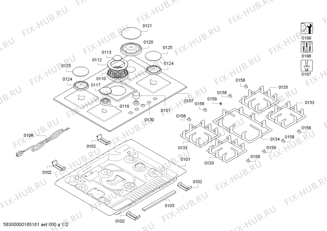 Схема №2 PPQ718B91E 4G+1W BO T70F 2011 с изображением Варочная панель для духового шкафа Bosch 00687131