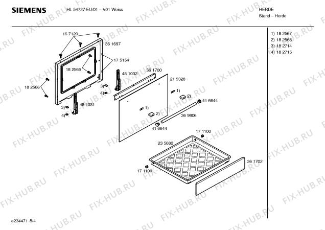 Взрыв-схема плиты (духовки) Siemens HL54727EU - Схема узла 04