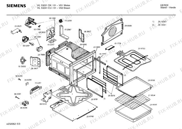 Схема №5 HL53221DK с изображением Стеклокерамика для электропечи Siemens 00233002