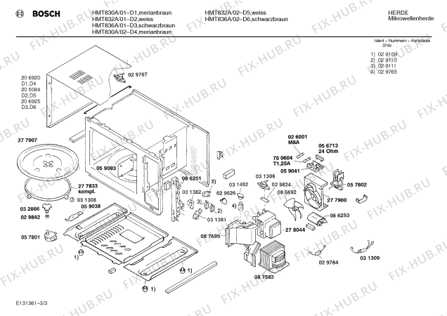 Схема №3 HMT830A с изображением Панель для свч печи Bosch 00091066