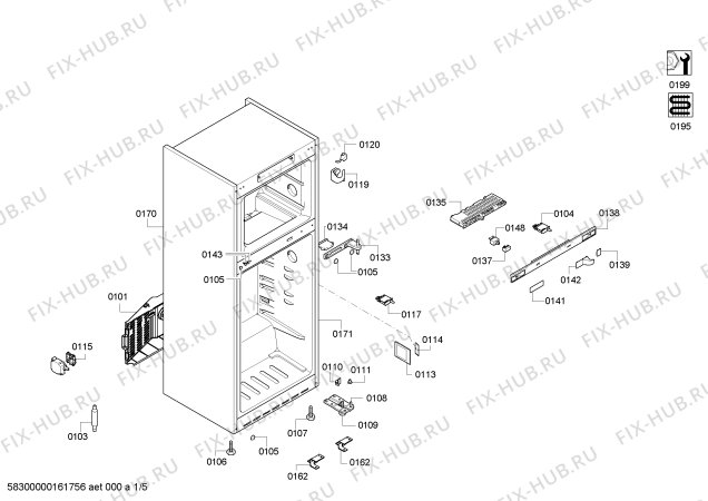 Схема №5 KDN59AW30N с изображением Дверь морозильной камеры для холодильника Bosch 00687996