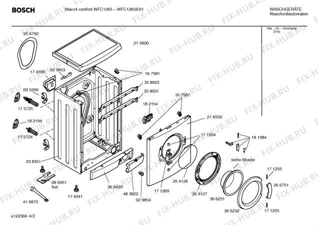 Схема №4 WFC1265IT Maxx4 comfort WFC1265 с изображением Таблица программ для стиралки Bosch 00585395