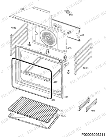 Взрыв-схема плиты (духовки) Electrolux EOB3434AAX - Схема узла Oven