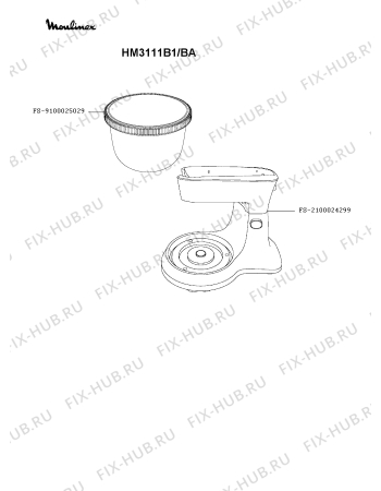 Взрыв-схема блендера (миксера) Moulinex HM3111B1/BA - Схема узла RP005604.3P2