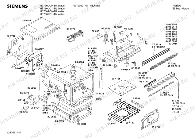 Взрыв-схема плиты (духовки) Siemens HE7600 - Схема узла 02