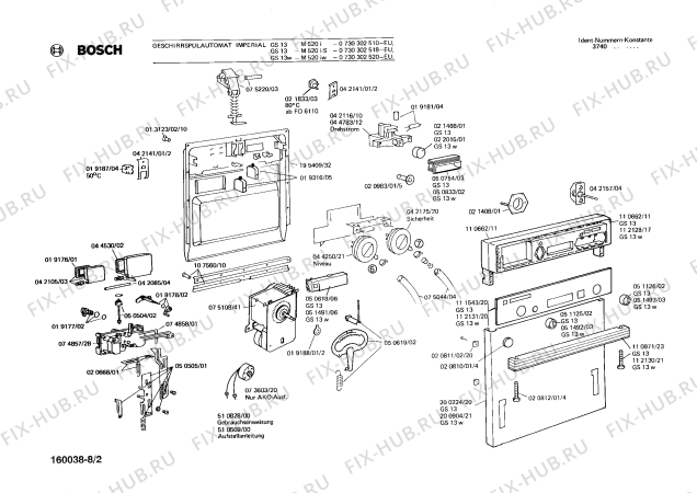 Взрыв-схема посудомоечной машины Bosch 0730302523 M520IW - Схема узла 02