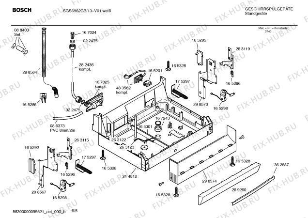 Взрыв-схема посудомоечной машины Bosch SGS6962GB Logixx auto option - Схема узла 05