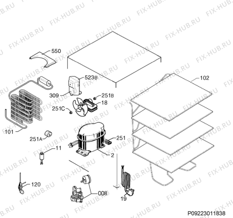 Взрыв-схема холодильника Ikea FSF98 80199488 - Схема узла Cooling system 017