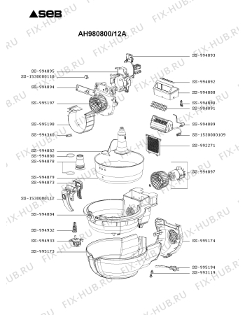 Взрыв-схема тостера (фритюрницы) Seb AH980800/12A - Схема узла DP005131.3P2