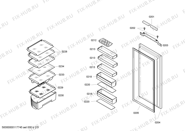 Взрыв-схема холодильника Gaggenau RT220202 - Схема узла 02