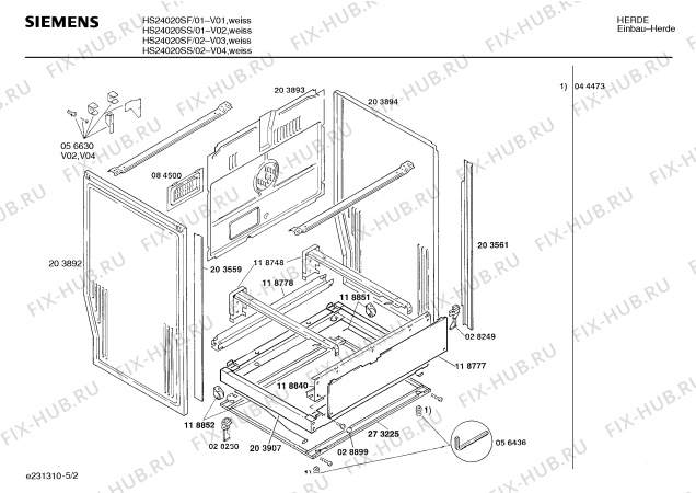 Взрыв-схема плиты (духовки) Siemens HS24020SF - Схема узла 02