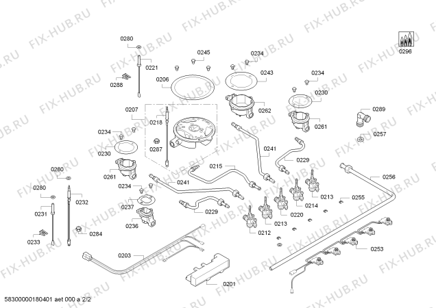 Взрыв-схема плиты (духовки) Bosch PPQ712B21E Placa independiente de gas - Схема узла 02